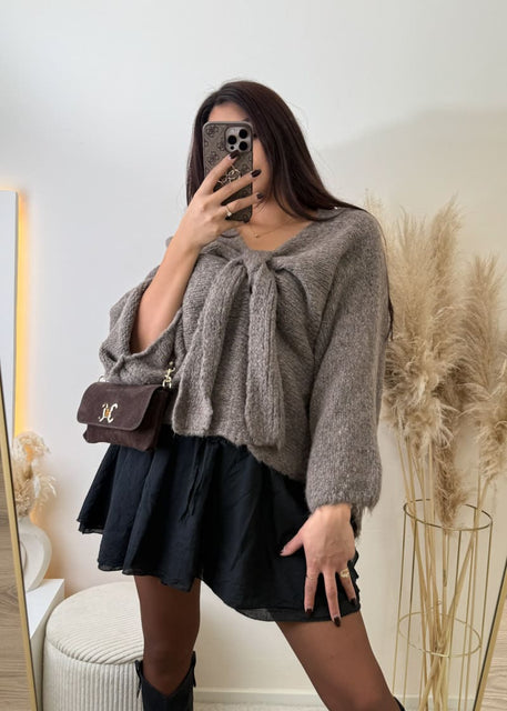 Schleifen Pullover Hellbraun