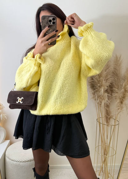 Rüschen Pullover Gelb