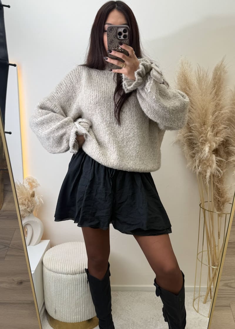 Oversize Pullover mit Schleifenärmeln Taupe