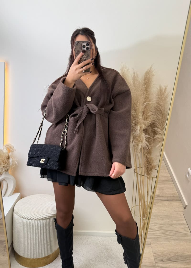 Oversize Jacke mit Bindegürtel Braun