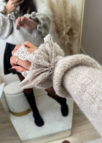 Oversize Pullover mit Schleifenärmeln Taupe