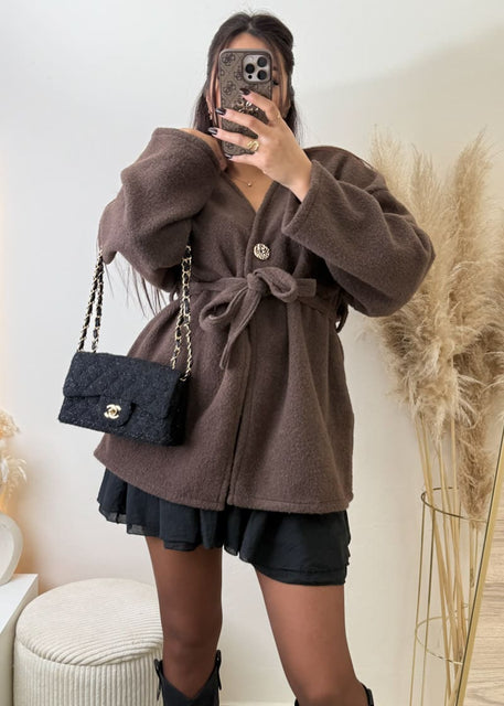 Oversize Jacke mit Bindegürtel Braun
