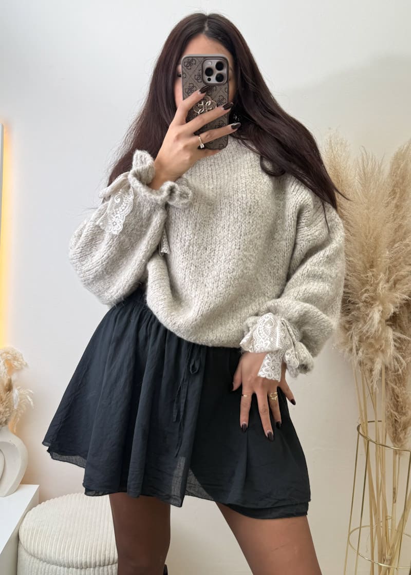 Oversize Pullover mit Schleifenärmeln Taupe