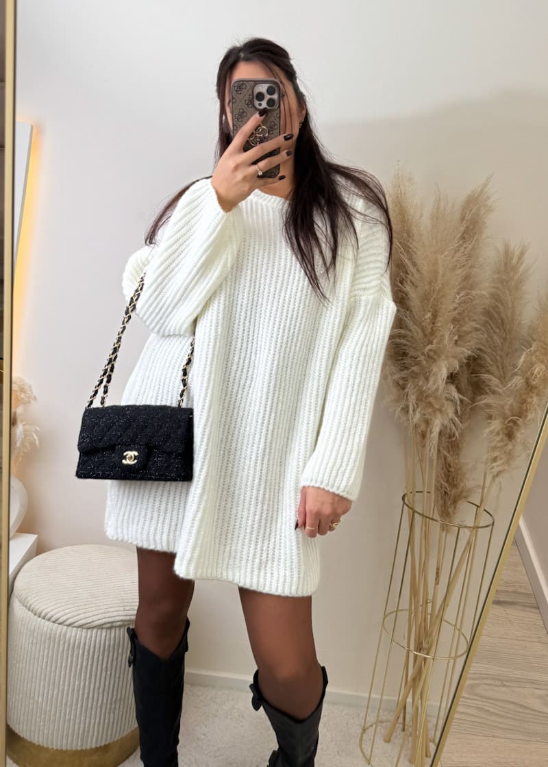 Langer Strick Pullover Weiß