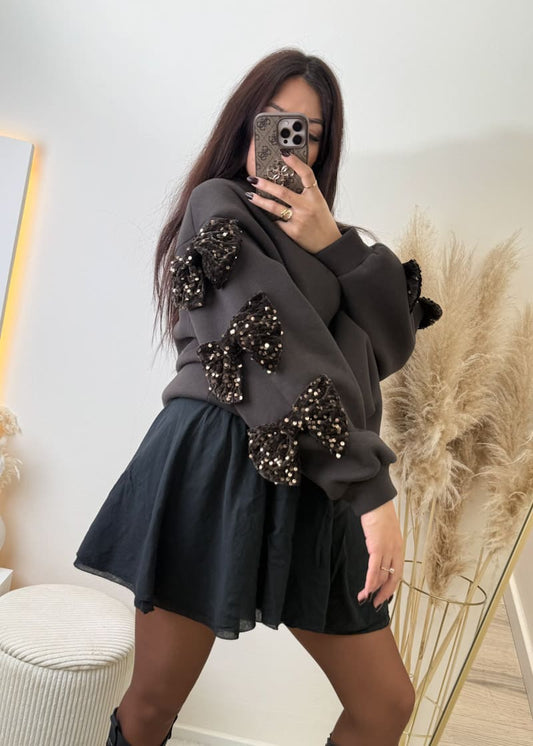 Sweatshirt mit Schleifen Pailletten Braun