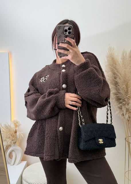 Teddyfell Cardigan Leoherz Braun