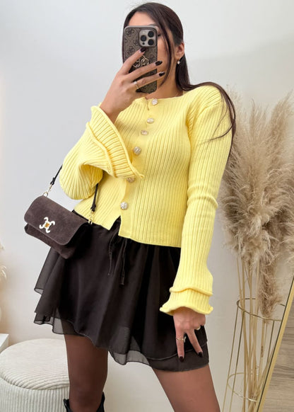 Kurzer Cardigan mit weiten Ärmeln Gelb