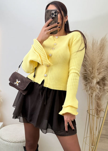 Kurzer Cardigan mit weiten Ärmeln Gelb