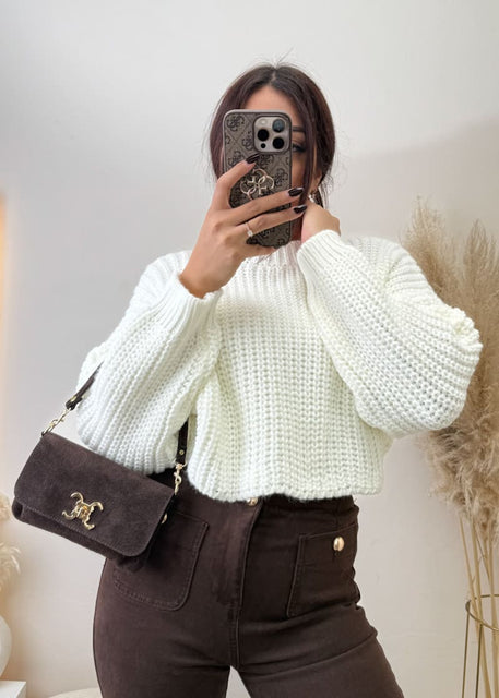 Kurzer Strick Pullover Weiß