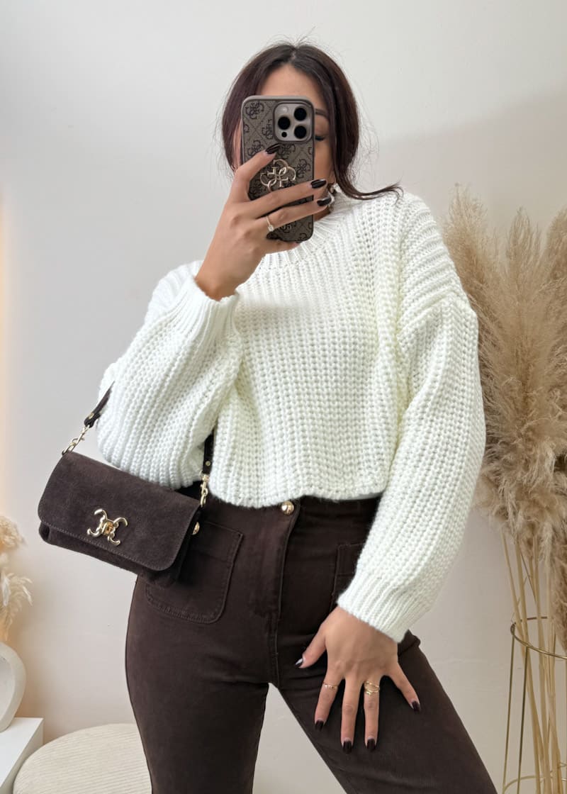Kurzer Strick Pullover Weiß