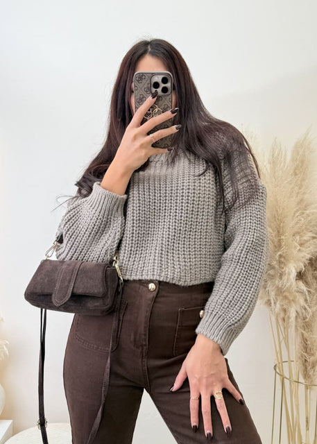 Kurzer Strick Pullover Hellbraun