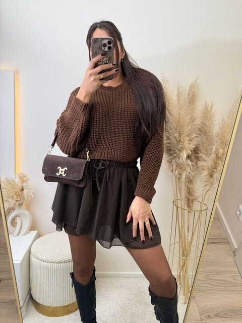 Kurzer Strick Pullover Braun