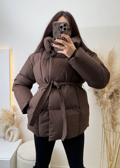 Copperose Winterjacke mit Gürtel Braun