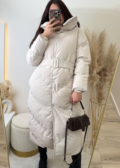 Lange Winterjacke Copperose Beige
