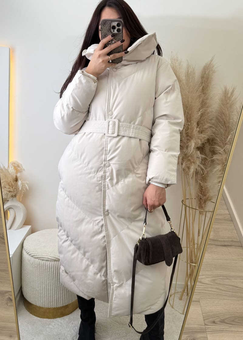 Lange Winterjacke Copperose Beige