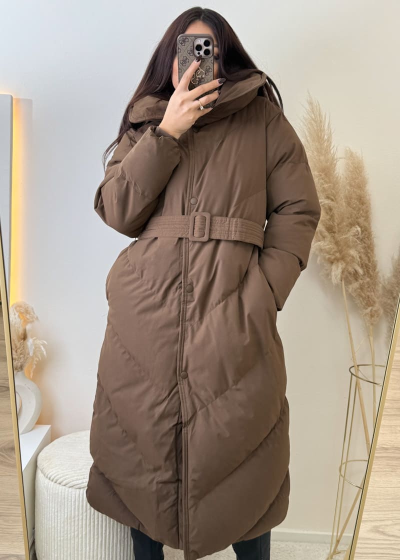 Lange Winterjacke Copperose Braun
