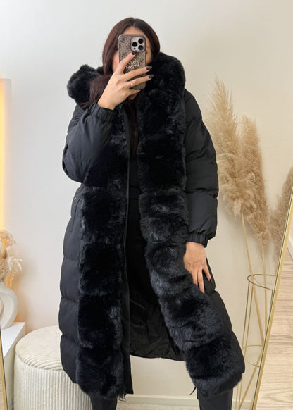 Copperose Parka mit Kunstfell Schwarz