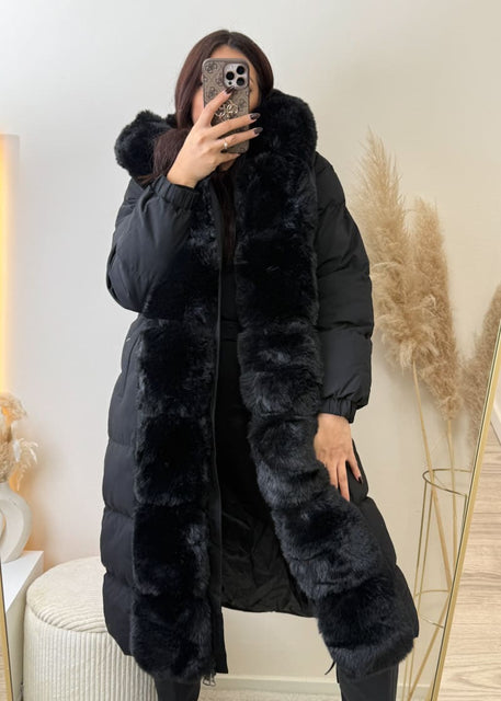 Copperose Parka mit Kunstfell Schwarz