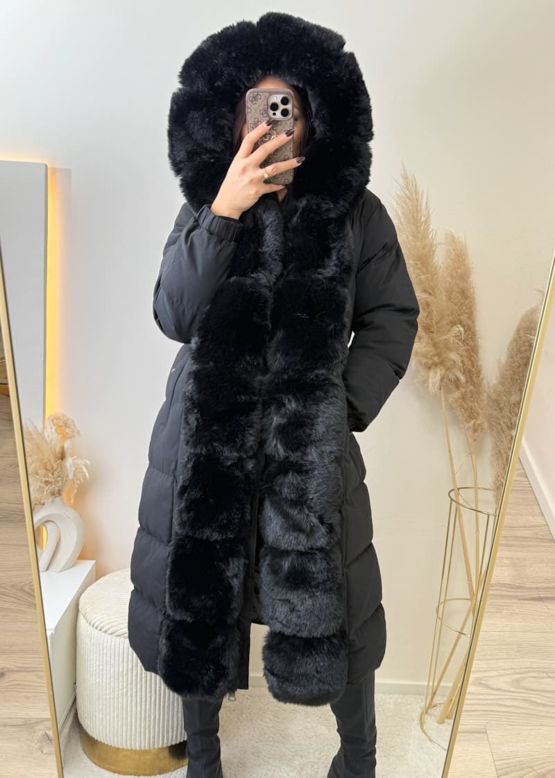 Copperose Parka mit Kunstfell Schwarz