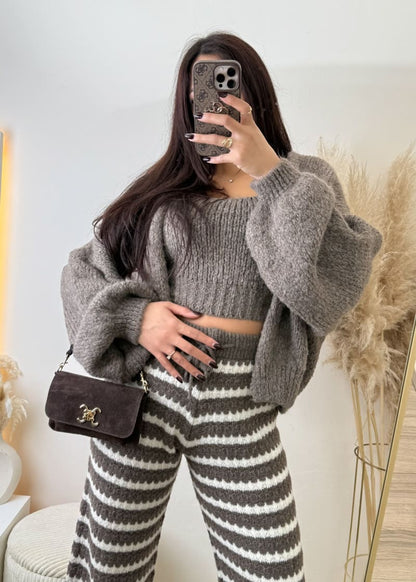 Cardigan Set Hellbraun