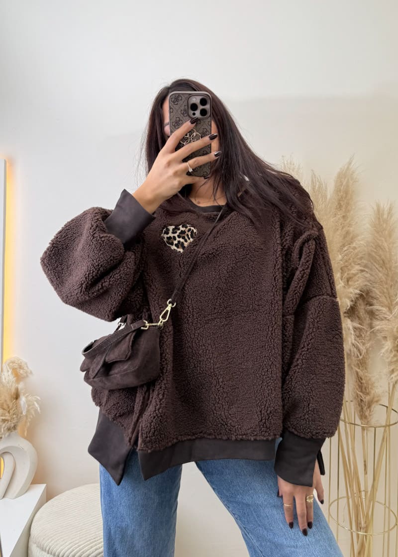Teddyfell Oversize Sweatshirt Leoherz Braun