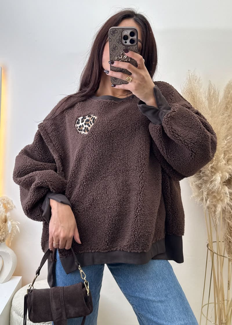Teddyfell Oversize Sweatshirt Leoherz Braun