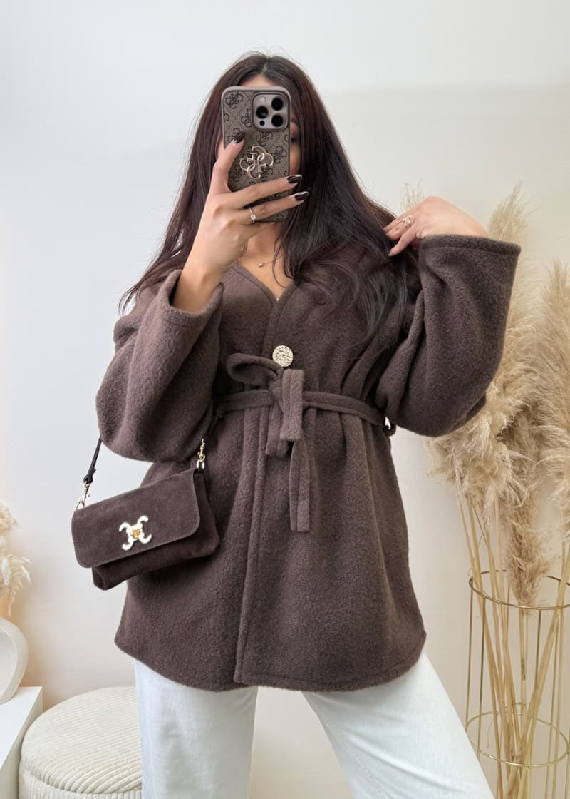 Oversize Jacke mit Bindegürtel Braun