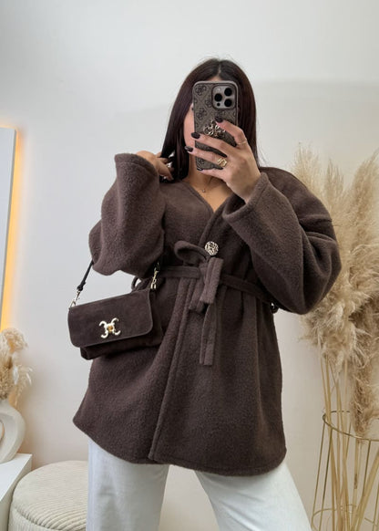 Oversize Jacke mit Bindegürtel Braun