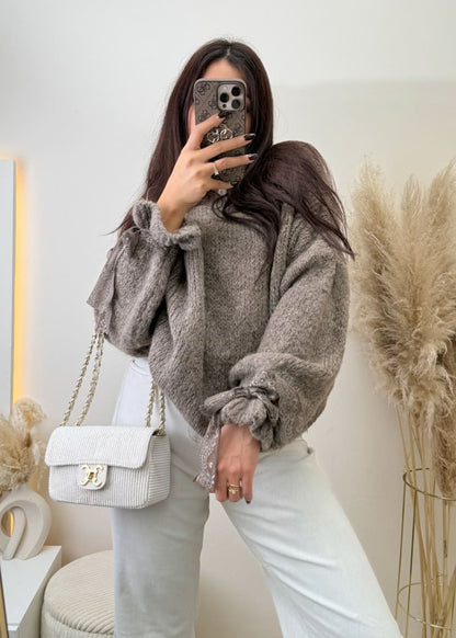 Oversize Pullover mit Schleifenärmeln Hellbraun