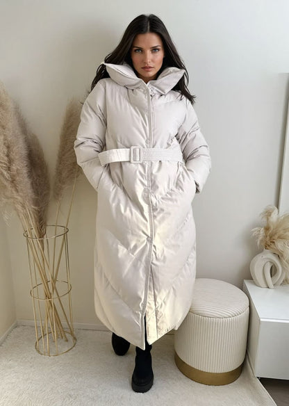 Lange Winterjacke Copperose Beige
