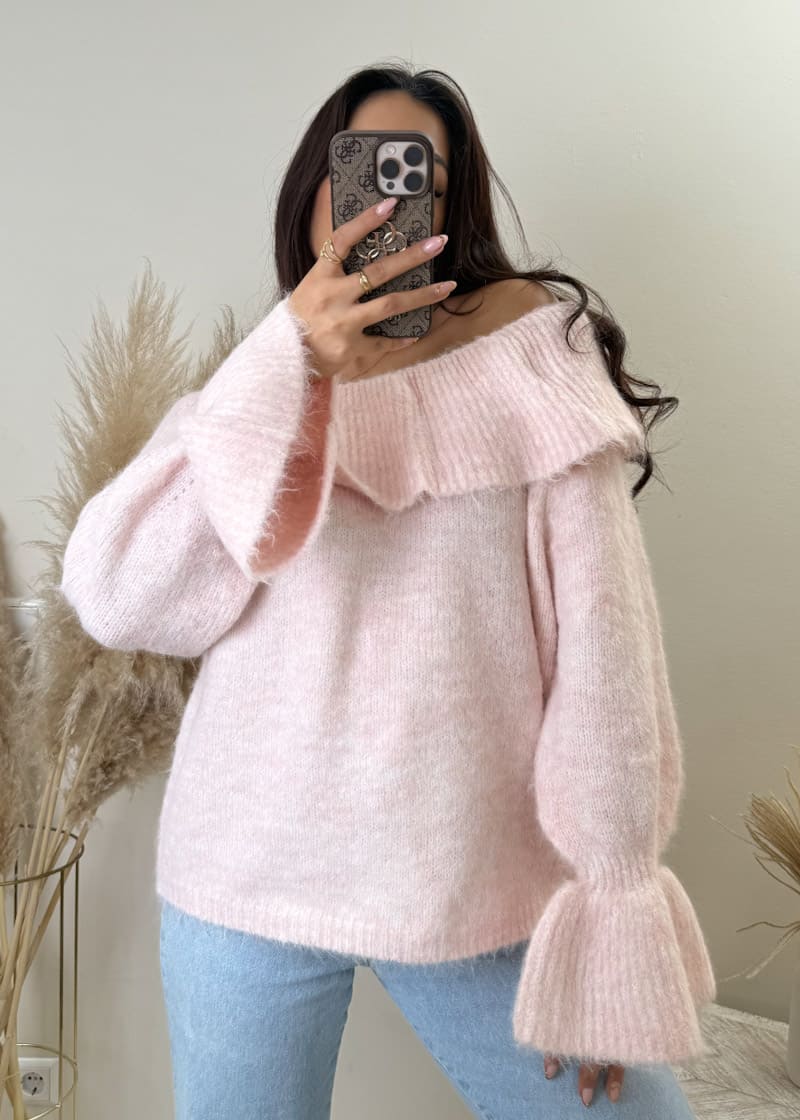 Off Shoulder Feinstrick Pullover Rosa