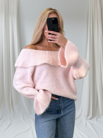 Off Shoulder Feinstrick Pullover Rosa