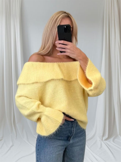 Off Shoulder Feinstrick Pullover Gelb