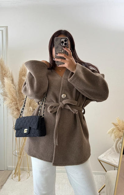Oversize Jacke mit Bindegürtel Braun