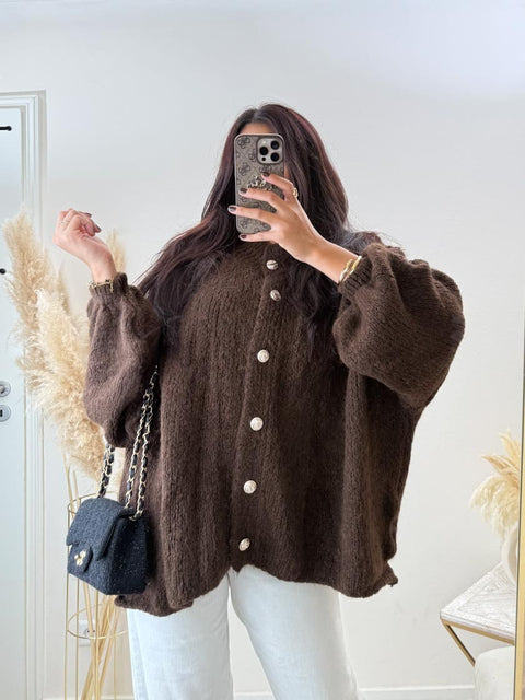 Oversize-Strickjacke Dunkelbraun