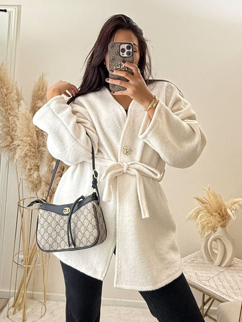 Oversize Jacke mit Bindegürtel Beige