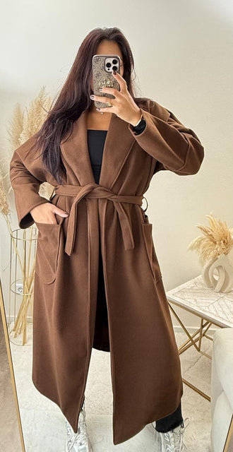 Langer Mantel mit Taschen Braun