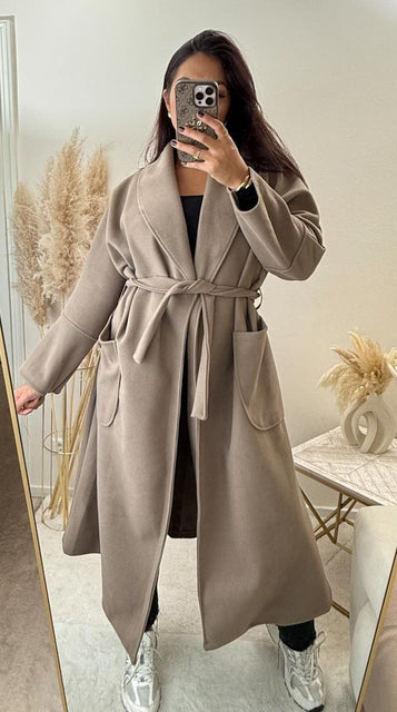 Langer Mantel mit Taschen Taupe