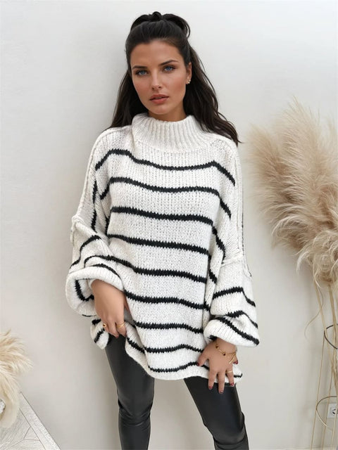 Oversize Pullover Gestreift Schwarz