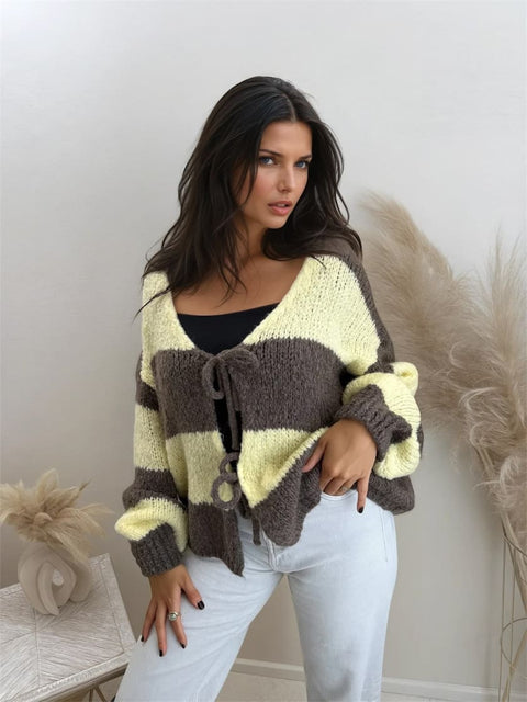 Schleifen Cardigan gestreift Gelb
