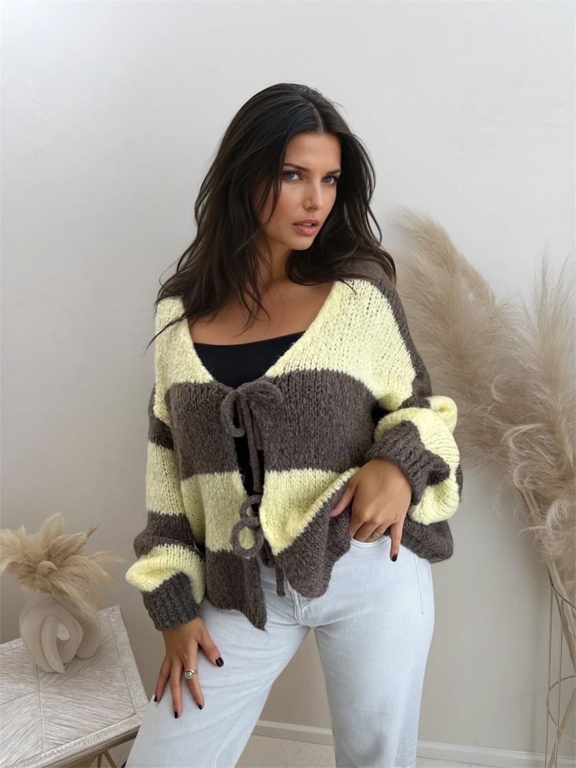 Schleifen Cardigan gestreift Gelb