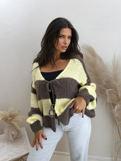 Schleifen Cardigan gestreift Gelb