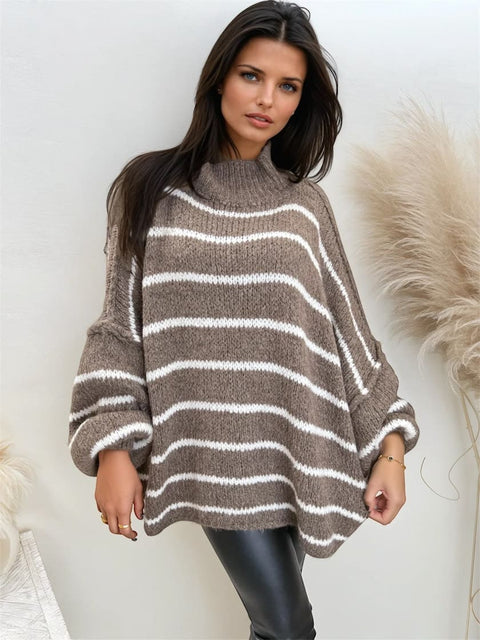 Oversize Pullover Gestreift Braun