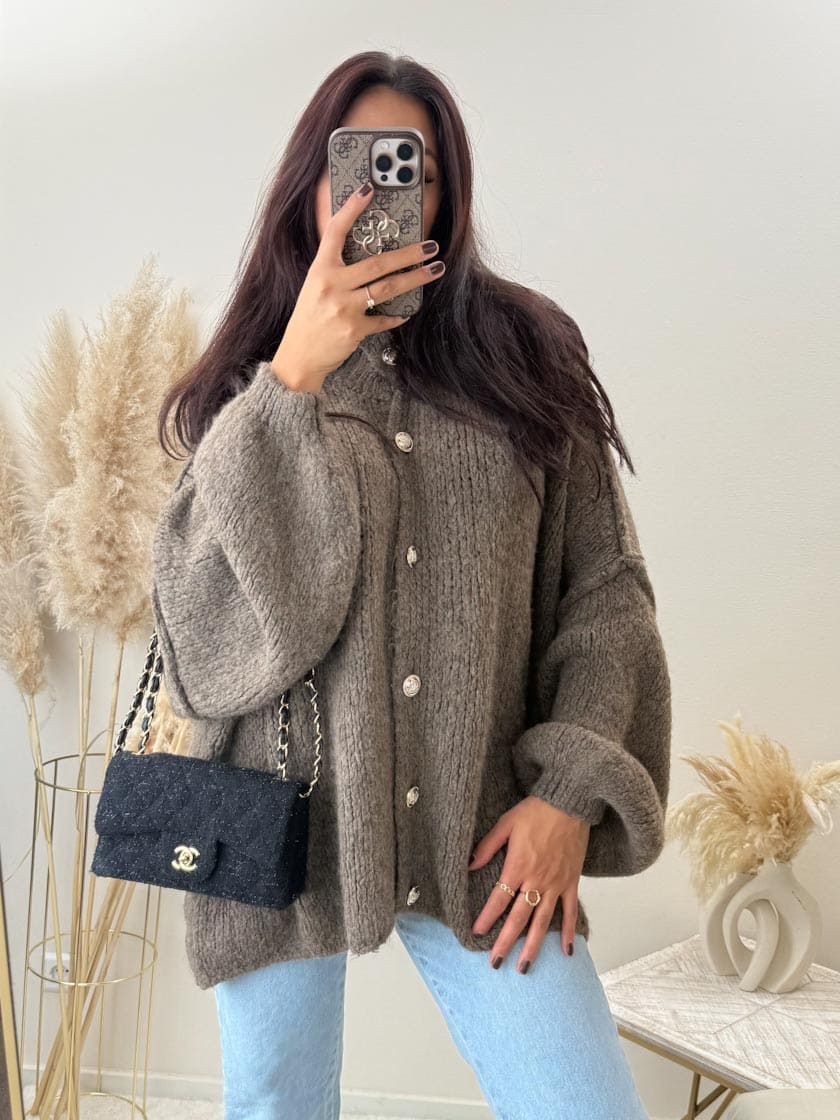 Oversize Strickjacke Lang Hellbraun
