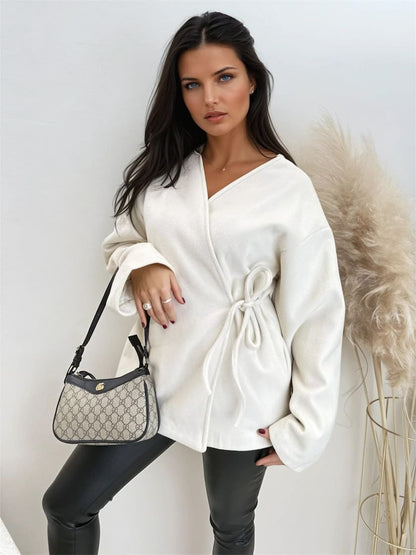 Jacke mit Bindegürtel Beige