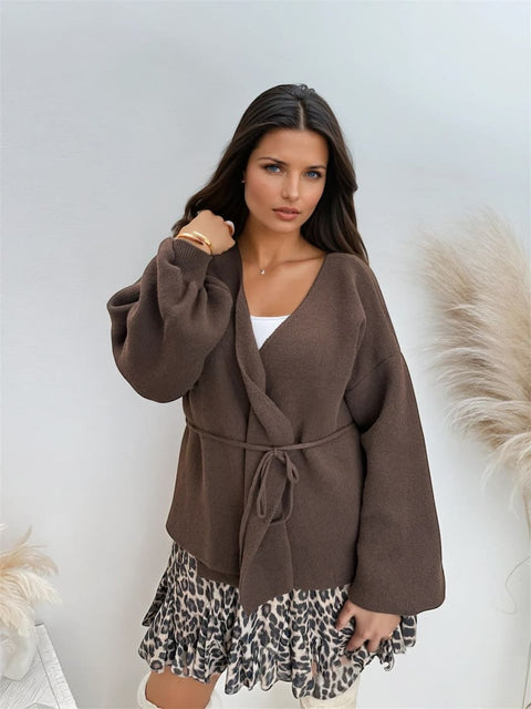 Wickel-Cardigan Kurz Dunkelbraun