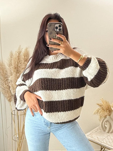 Streifen Pulli Braun