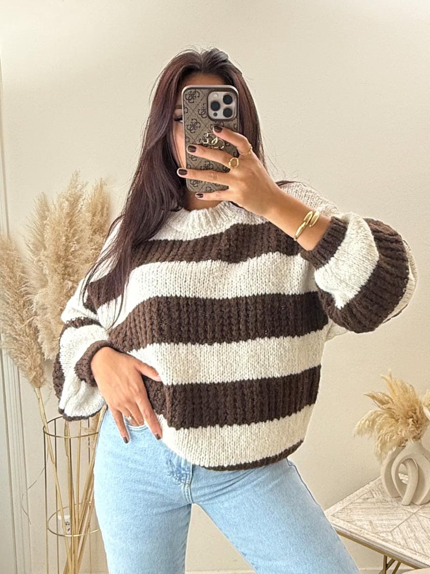 Streifen Pulli Braun