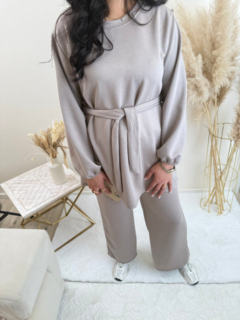 Set mit Stoffgürtel Taupe