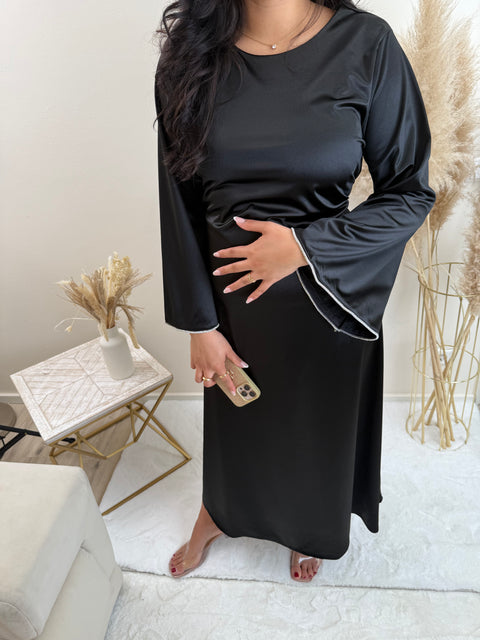 Satin Kleid zum Schnüren Schwarz